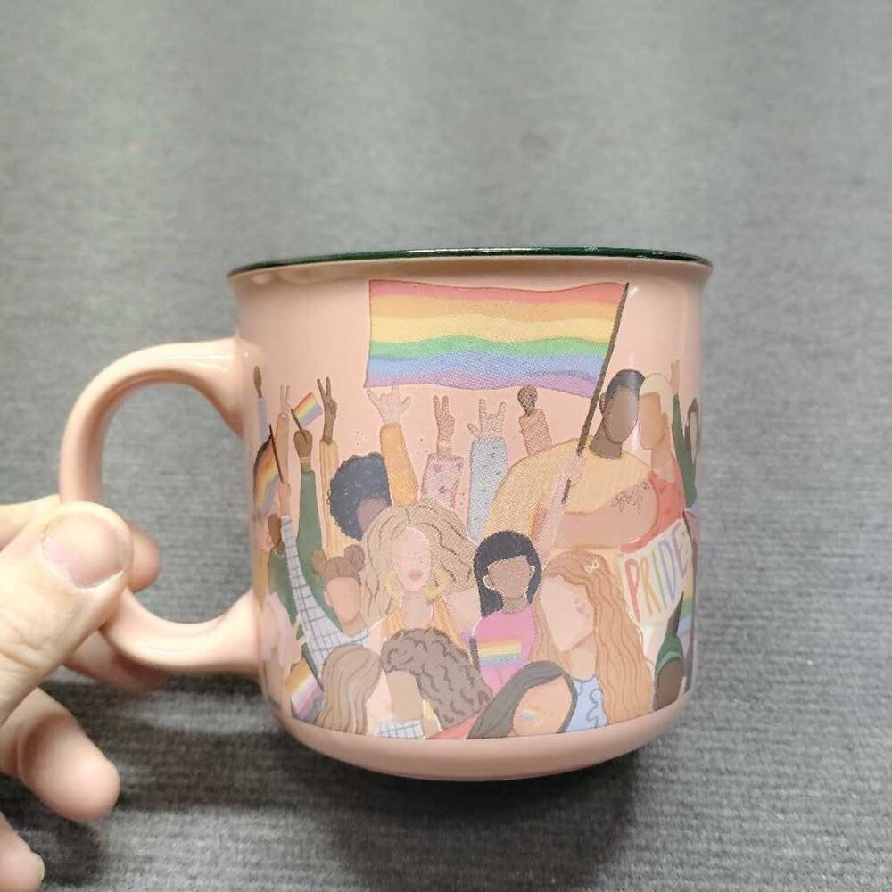 Kenzi Studio Co. Pride Mug Pink Rainbow Flag People Camp Mug Enamel Style